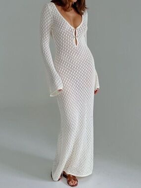 Commense White Crochet Maxi Dress